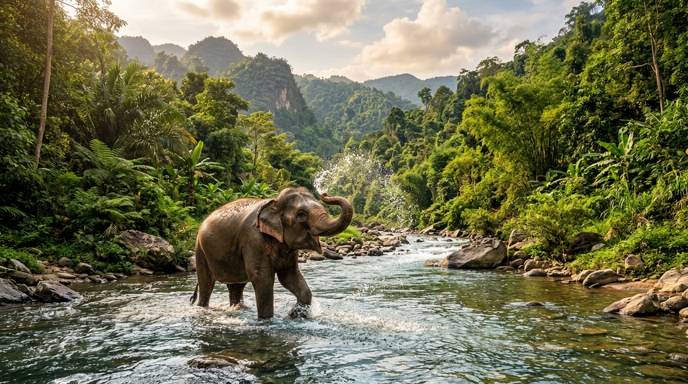 Pang-Boon natural elephant sanctuary river walk